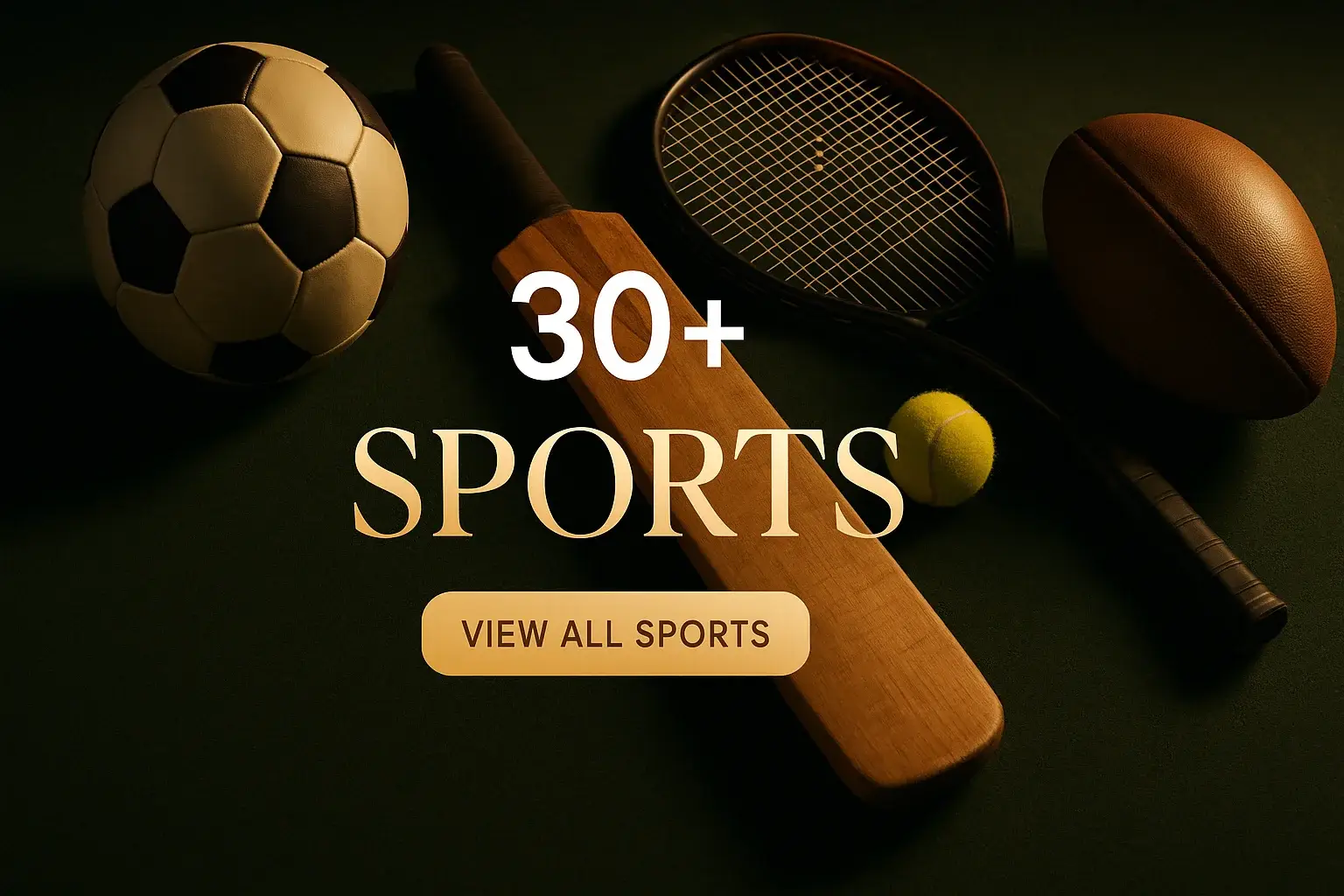 Premium sports betting banner with British sports gear on dark green felt
